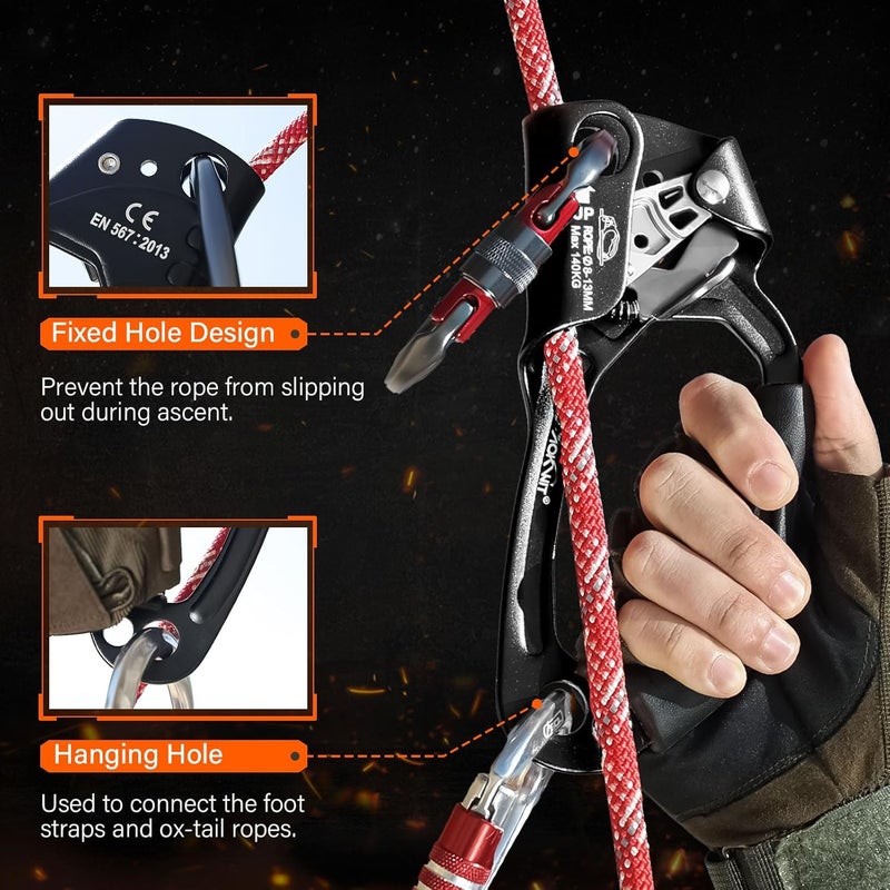 AOKWIT UIAA & CE Certified Rope Ascender Aluminum Alloy Rock Climbing Gear Strong Rigging Rappelling Equipment for Rock Tree Climbing Arborist Rescue Mountaineering Caving - Image 3